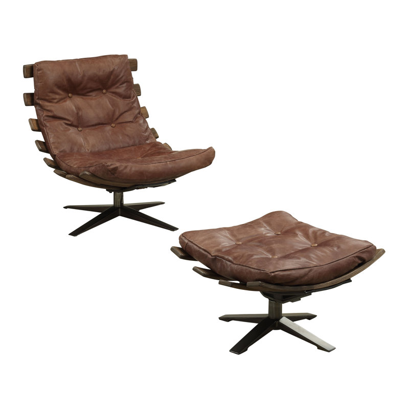 Orren Ellis Rayniel Leather Lounge Chair and Ottoman in Brown Wayfair